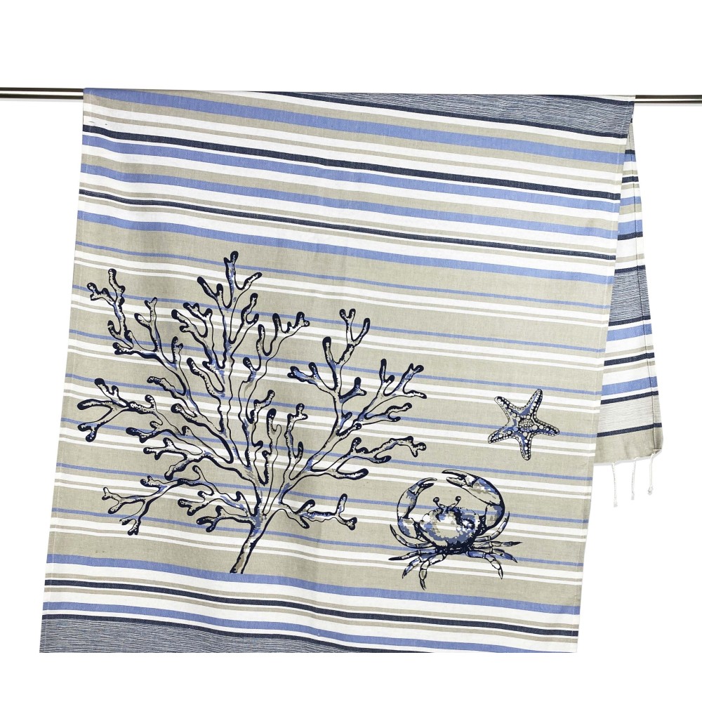 Serviette de plage en pur coton, fouta avec des franges nouées de  dimensions 100 x 200 cm