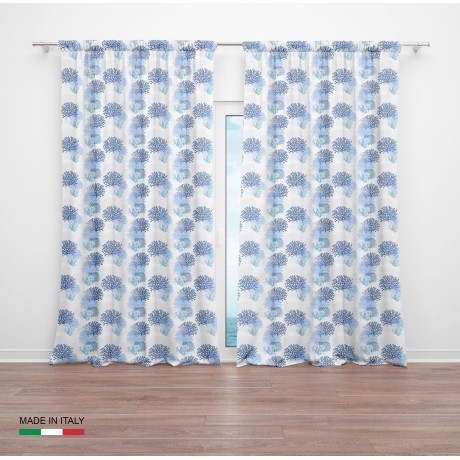 Tent with corals on blue and blue sea subjects