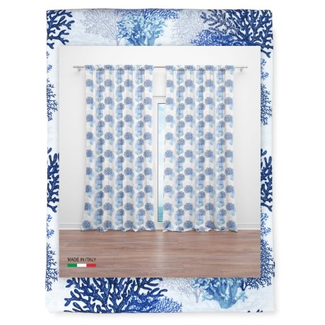 Tent with corals on blue and blue sea subjects