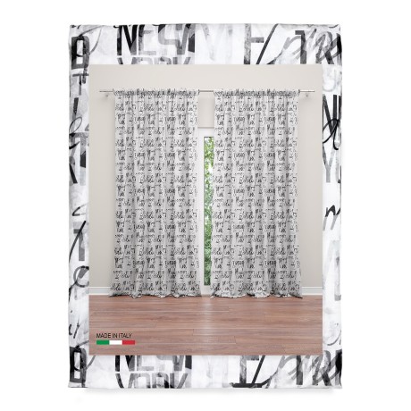 curtain printed in Italy with modern lettering