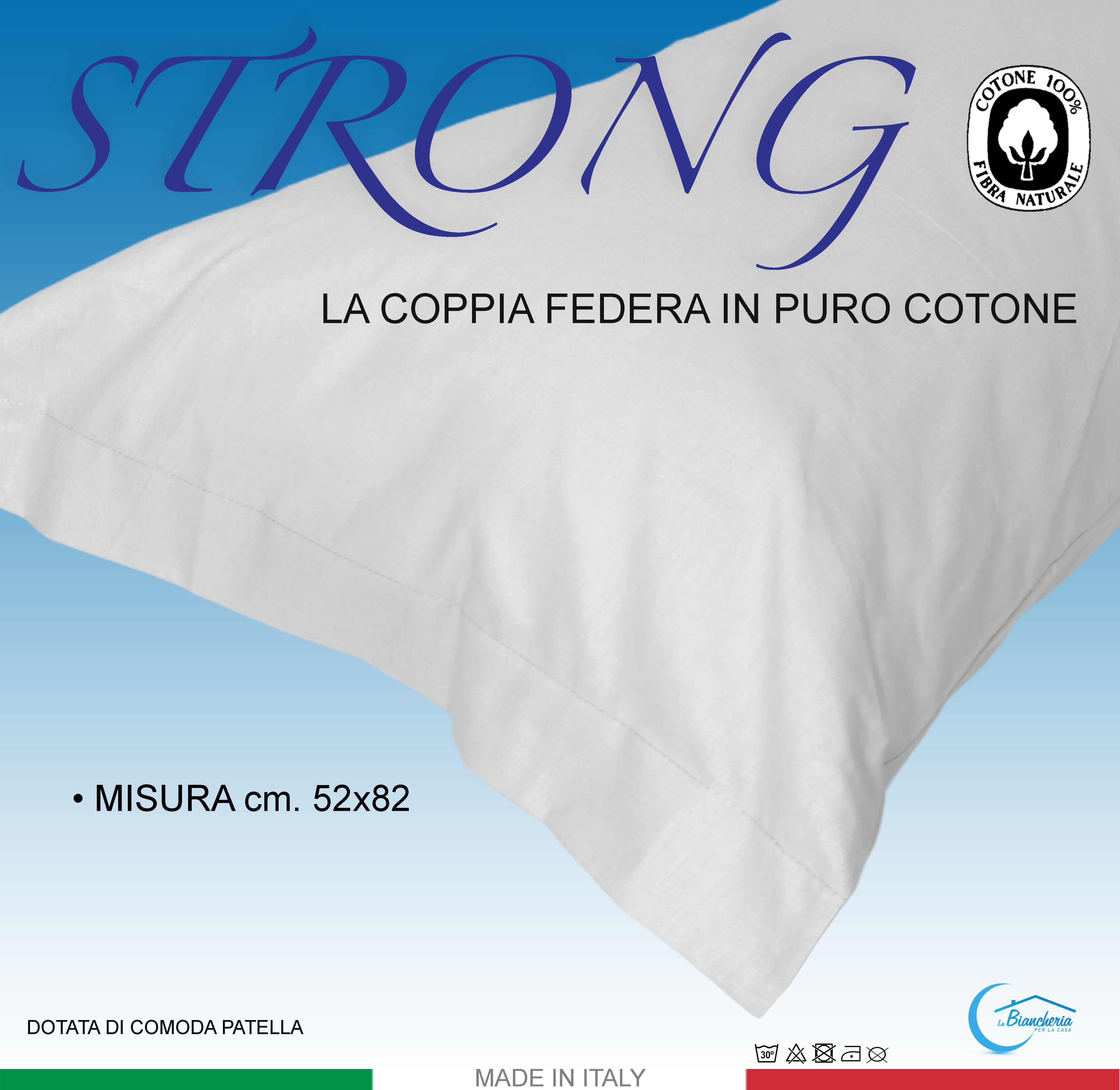 COPPIA federa per GUANCIALE STRONG tinta unita BIANCO cm. 52X82 made in  Italiy