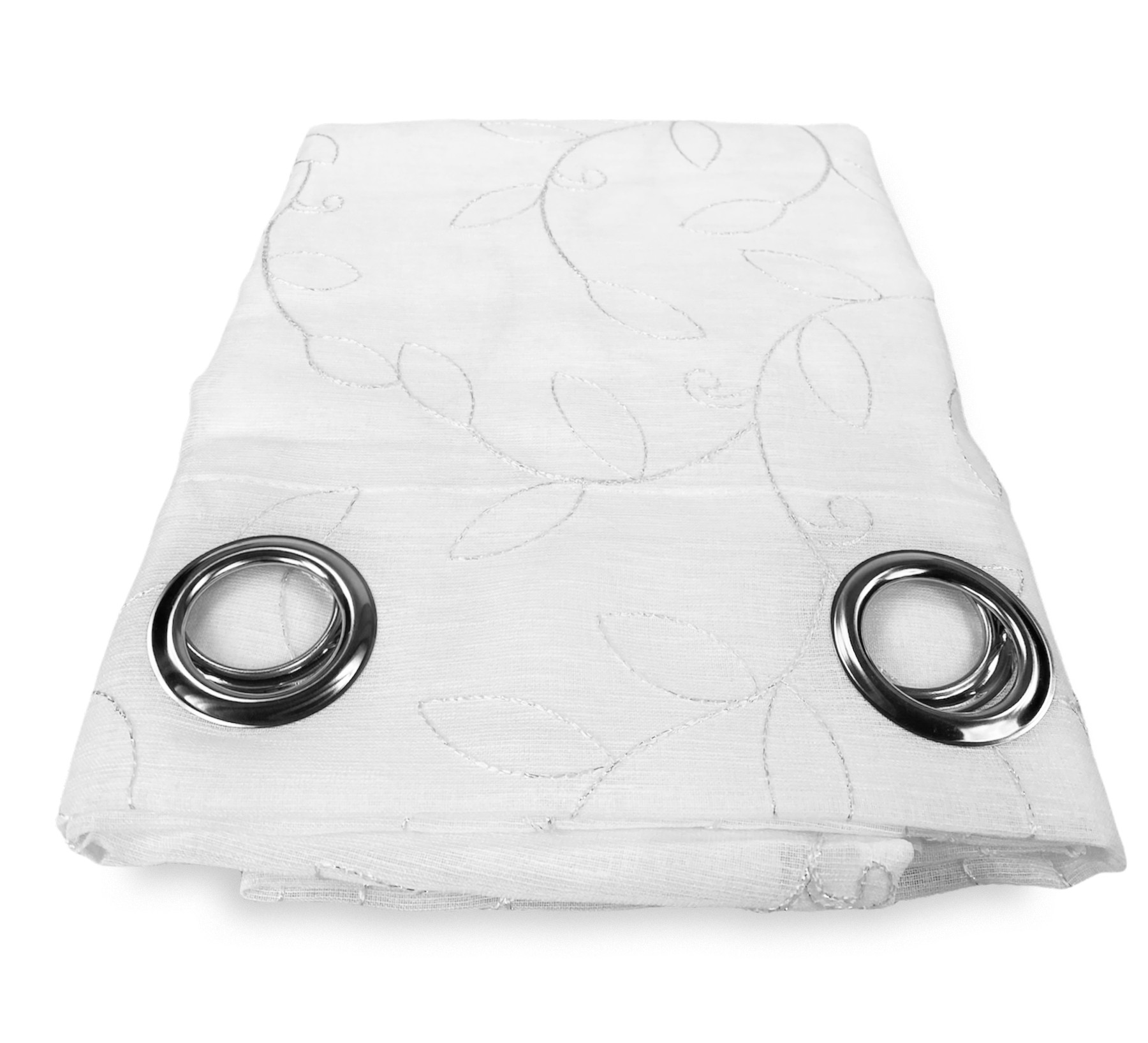 Spring Time - Tenda bianca in poliestere con foglioline ricamate 150x290