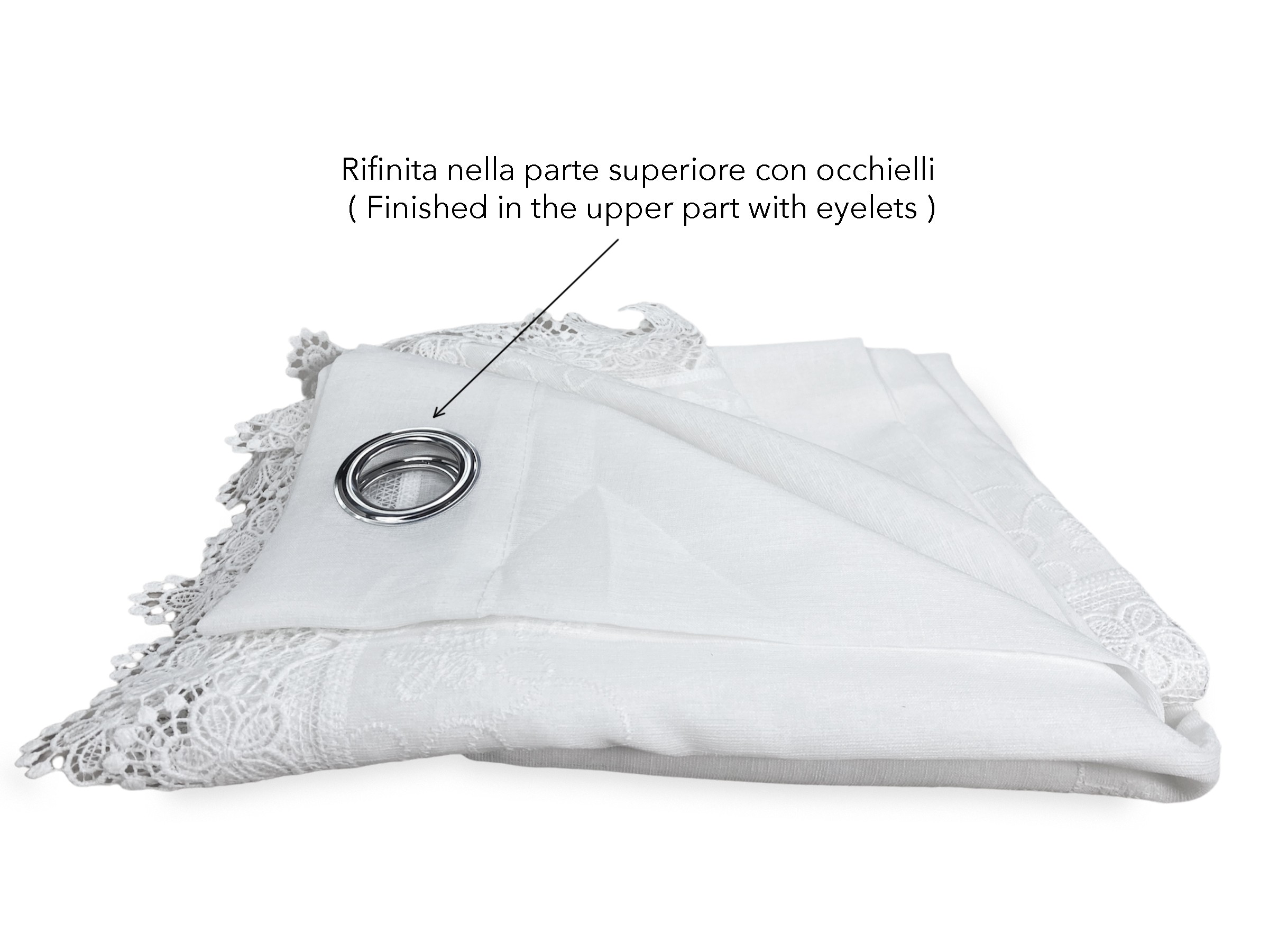 TENDA tendone PIZZO MACRAMÈ FIORE bianco CM.140X280 confezionata