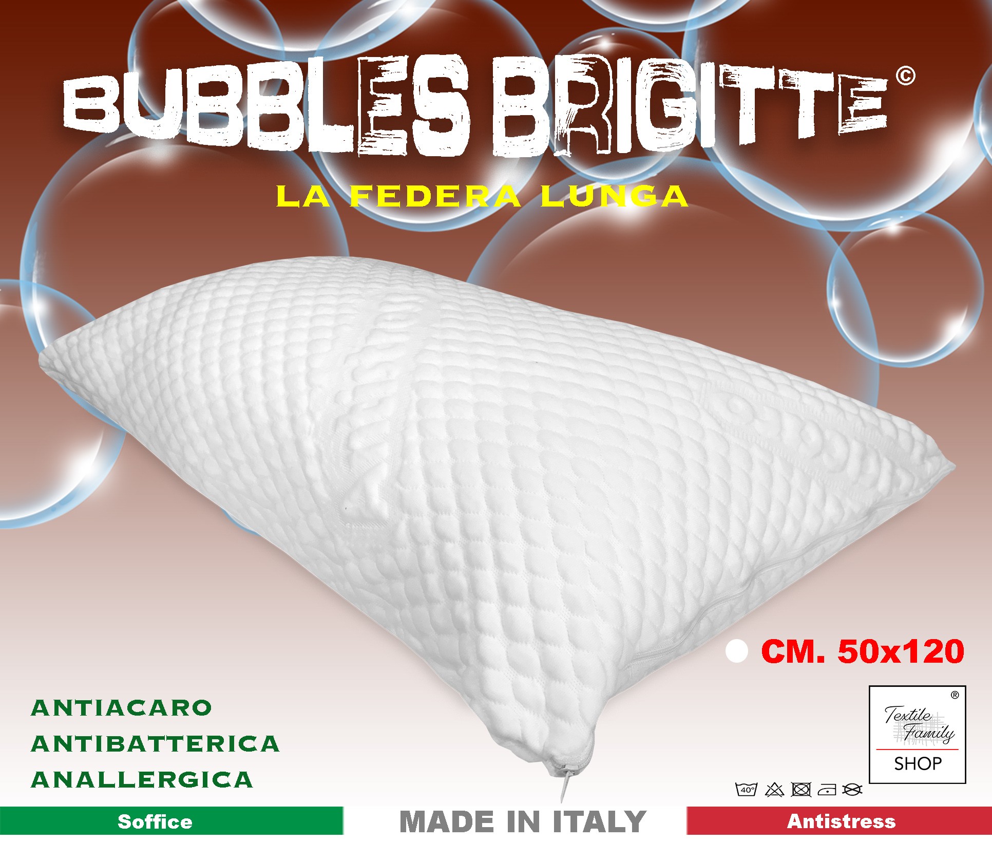 SOUS TAIE D'OREILLER Antia acariens HYPOALLERGÉNIQUE BRIGITTE massant des  BULLES cm. Taille 50x120 Français Piazza e Mezza