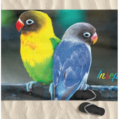 serviette de plage imprimée avec des oiseaux inséparables