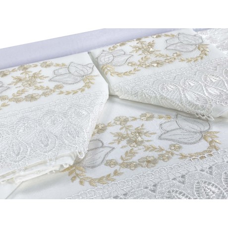 Brautidee Bettwäsche und Tagesdecke Set mit Makramee-Spitze