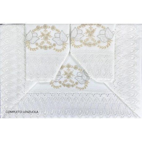 Brautidee Bettwäsche und Tagesdecke Set mit Makramee-Spitze