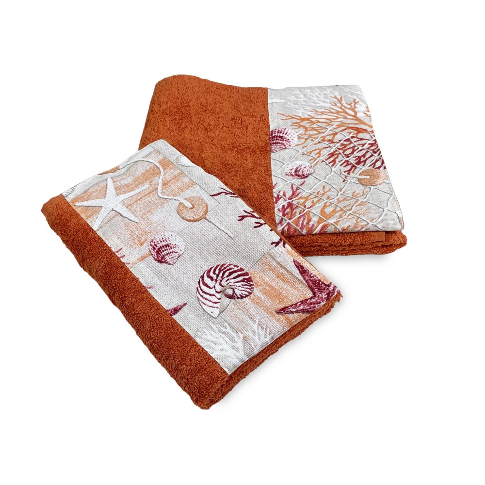 SET asciugamani con bordo CORALLI ROSSO in puro cotone Made in Italy
