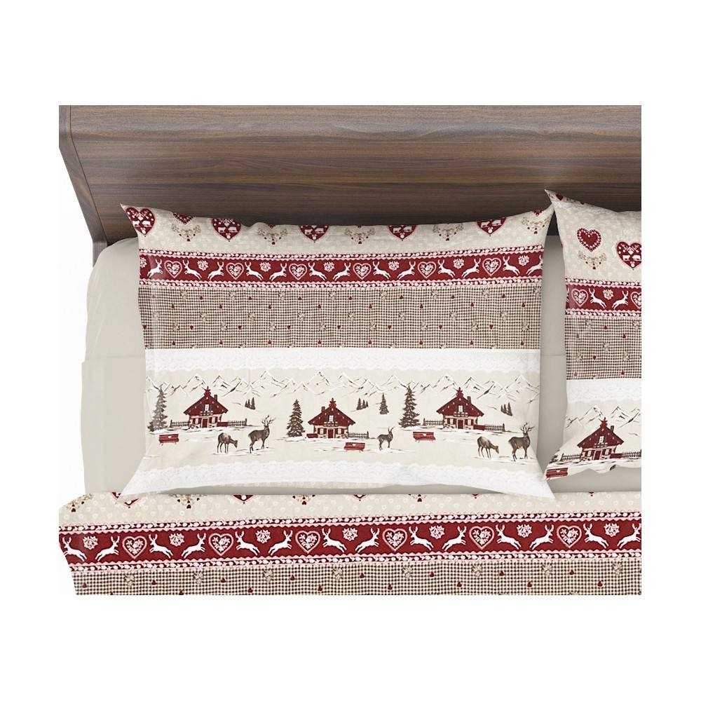 Set di lenzuola flanella Ciervo rosso/grigio/bianco piazza e mezzo