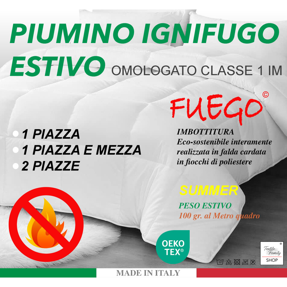 Piumino SINTETICO ESTIVO IGNIFUGO Antifiamma Made in Italy OMOLOGATO Misura 1 PIAZZA