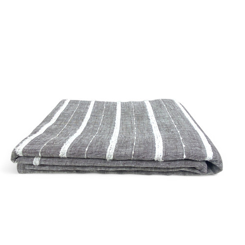 Flat Lara curtain with horizontal striped pattern on a grey background.