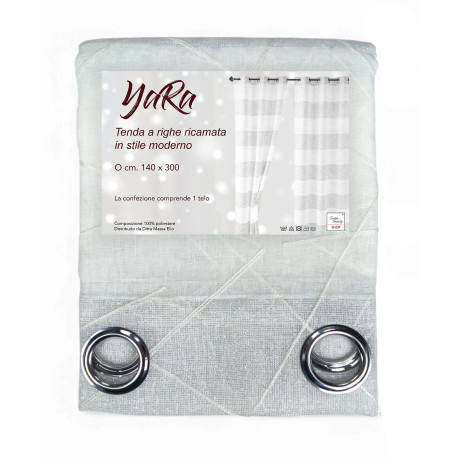 Yara White Embroidered Curtain 140x300 cm with Metal Eyelets - Modern Panel