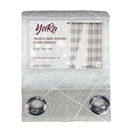 Yara beige embroidered curtain 140x300 cm with metal eyelets - Modern panel