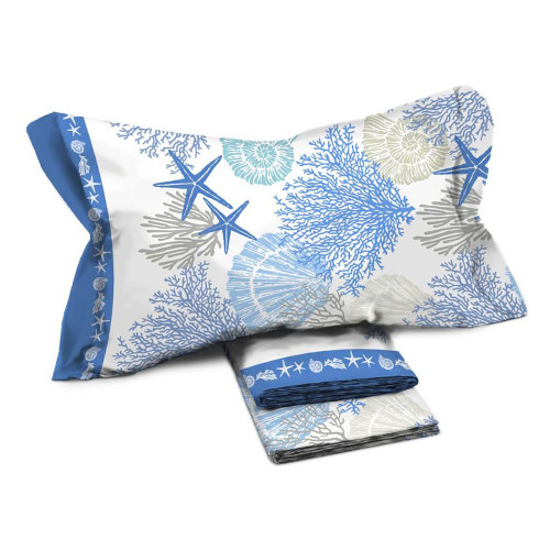 MAXI double bed sheet set with blue coral pattern - 100% cotton