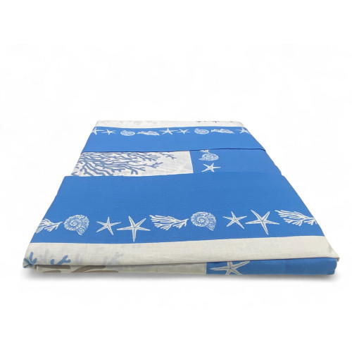Bettwäsche-Set mit blauem Korallendruck - unteres Laken mit elastischen Ecken