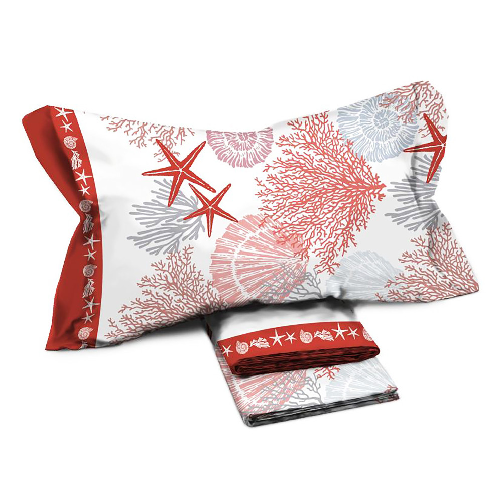 MAXI double bed sheet set with red coral pattern - 100% cotton MAXI double bed sheet set with red coral pattern - 100% cotton