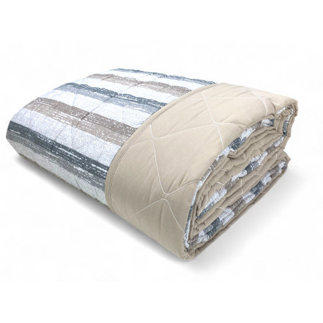 Couette rayée beige pour lit double - couvre-lit mi-saison en microfibre