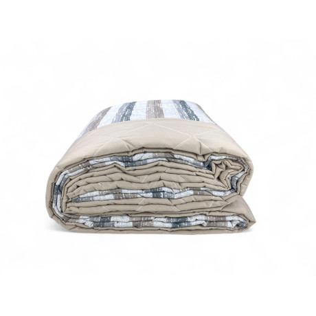 Beige gestreifte Steppdecke für Doppelbett - Tagesdecke aus Mikrofaser für die Zwischensaison