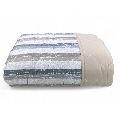 Edredón de rayas beige para cama doble - colcha de microfibra de entretiempo
