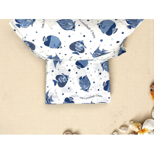 Funda de almohada de cama marina con peces y lunares azules en 100% algodón