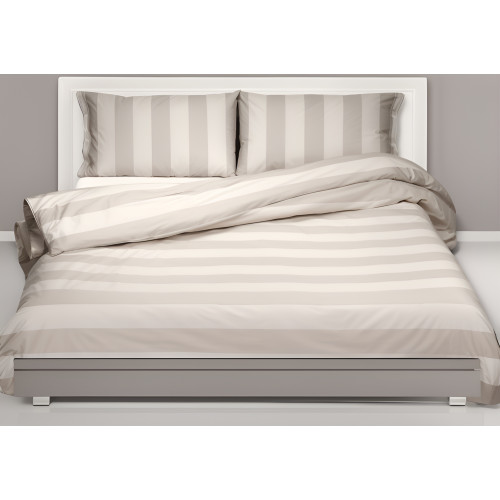 Housse de couette rayée crème taupe - Design rayé élégant - 100 % coton Fabriqué en Italie