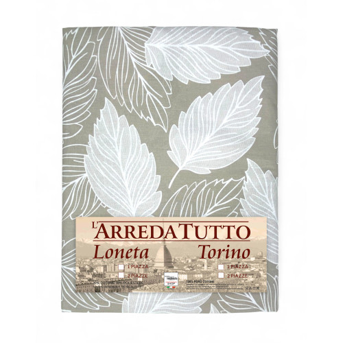 Telo arredo copritutto foglie beige 1 piazza in cotone Made in Italy