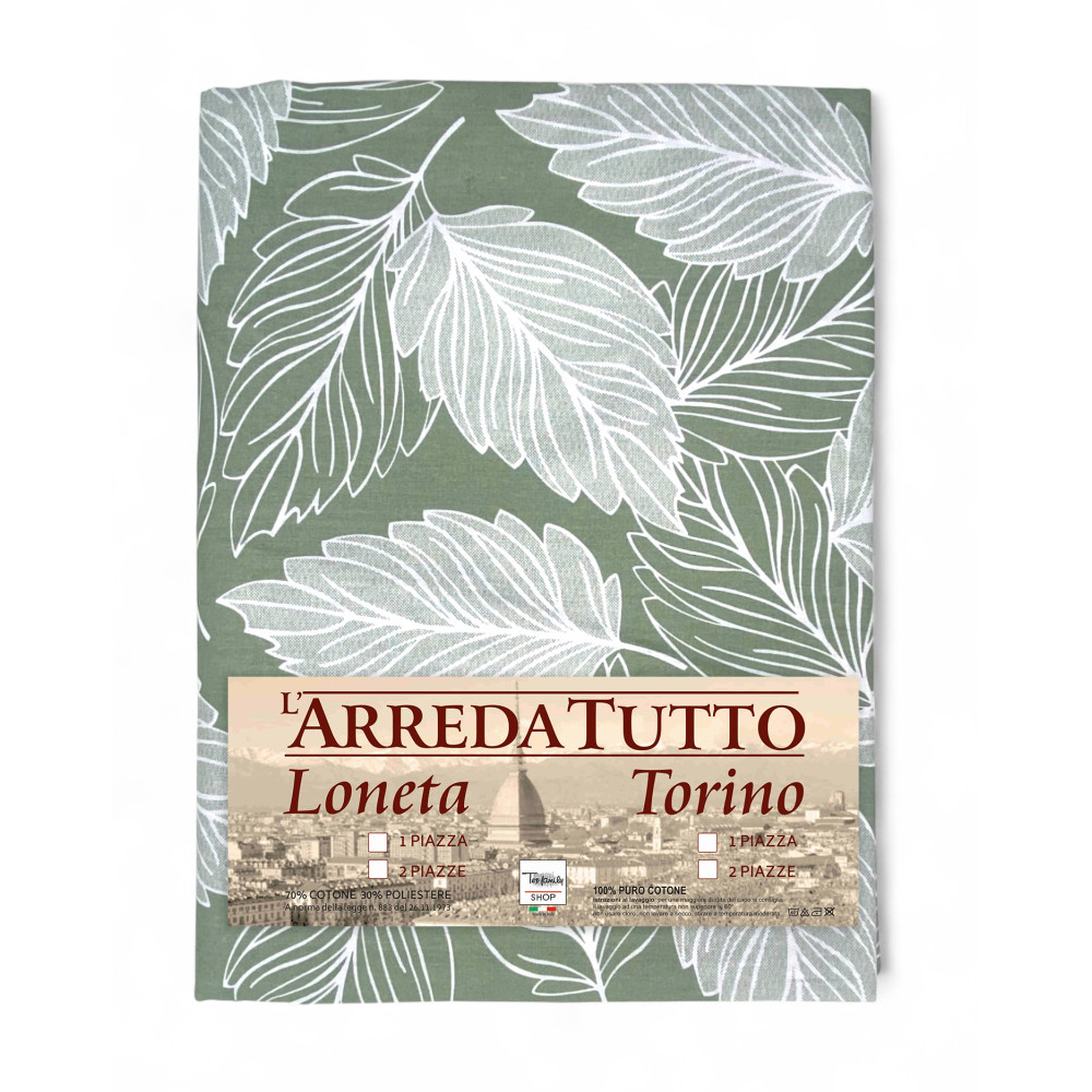 Telo arredo copritutto foglie verde 1 piazza in cotone Made in Italy Telo arredo copritutto foglie verde 1 piazza in cotone Made in Italy