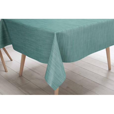 Nappe LIMA Acqua Marina – Vue de face sur la table – Toile cirée plastifiée