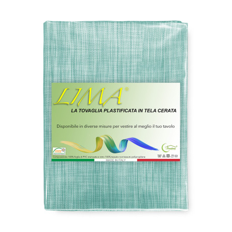 LIMA Acqua Marina Tischdecke – Vorderansicht des Tisches – Kunststoffbeschichtetes Wachstuch