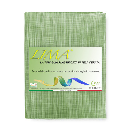 Mantel LIMA Verde Claro – Conjunto de vistas en la cocina – Hule efecto lino