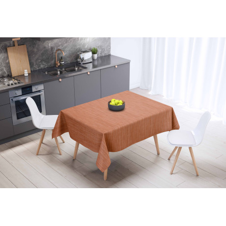 Orange linen-effect tablecloth – Woven texture in the foreground