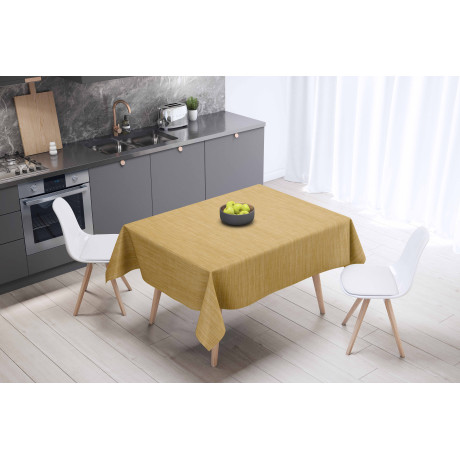 Tovaglia LIMA Gialla – Ambientata in cucina moderna – PVC effetto lino