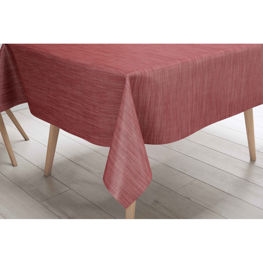LIMA Red Tablecloth – View set in modern kitchen – PVC linen effect LIMA Red Tablecloth – View set in modern kitchen – PVC linen effect