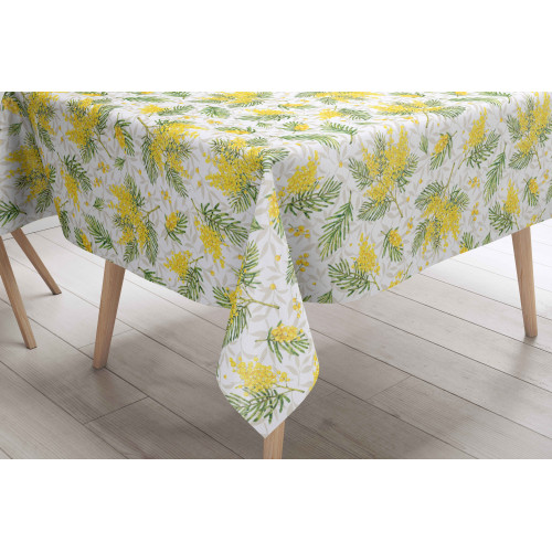 Tovaglia LIMA Mimosa – Vista ambientata in cucina moderna – PVC effetto lino