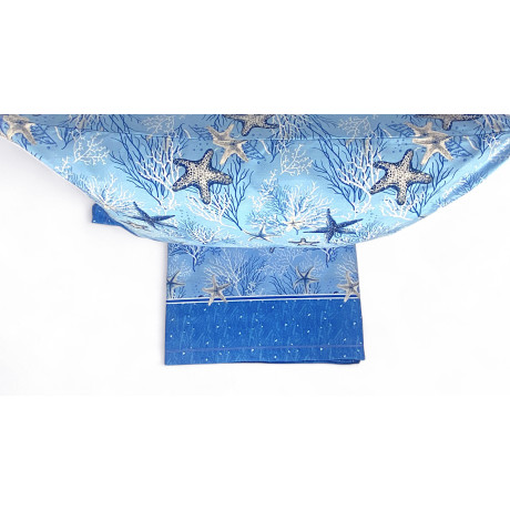 Parure de lit bleu avec étoile de mer et coraux – vue lit double