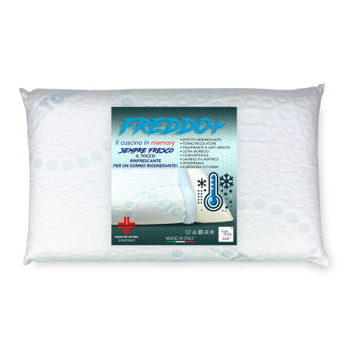 Vista frontal de la almohada FREDDO+ Memory Foam Ice-Touch con funda de enfriamiento