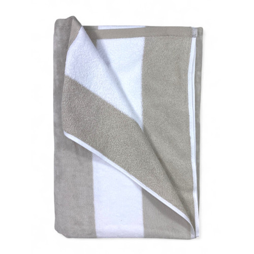 Serviette de plage rayée beige taupe en coton doux, adaptée à la plage ou à la piscine