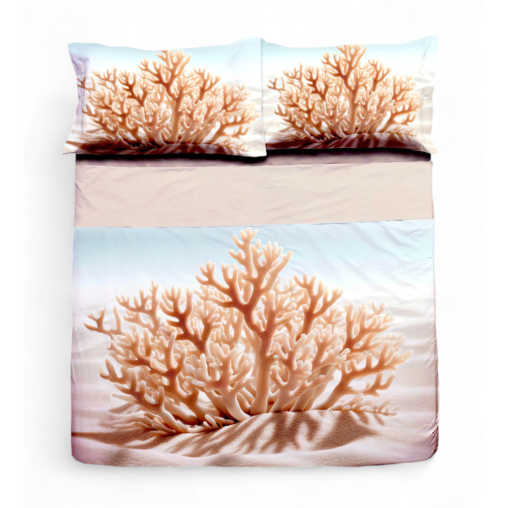 Coral model 2-square double bed sheet set with turn-up flounce and digital print Coral model 2-square double bed sheet set with turn-up flounce and digital print