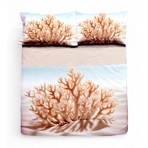 Ensemble de draps de lit double carré modèle corail 2 avec volant à revers et impression numérique