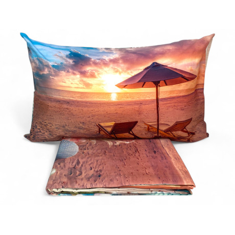 Completo letto matrimoniale Estate - Lenzuolo copriletto in cotone con stampa digitale spiaggia