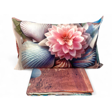 Sommer-Lakenset - Einfarbiger Volant und fotografische Details des Designs