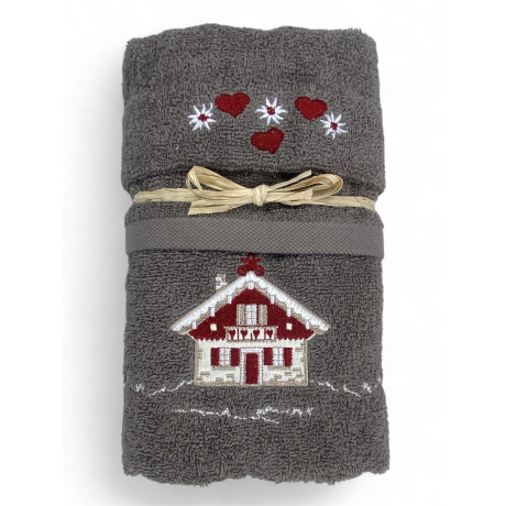 Grey Tyrolean Tyrolean towel set with embroidery alpine house made of 100% cotton terry cloth