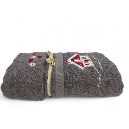 Tyrolean bathroom set in grey terry cloth with embroidered house and elegant packaging