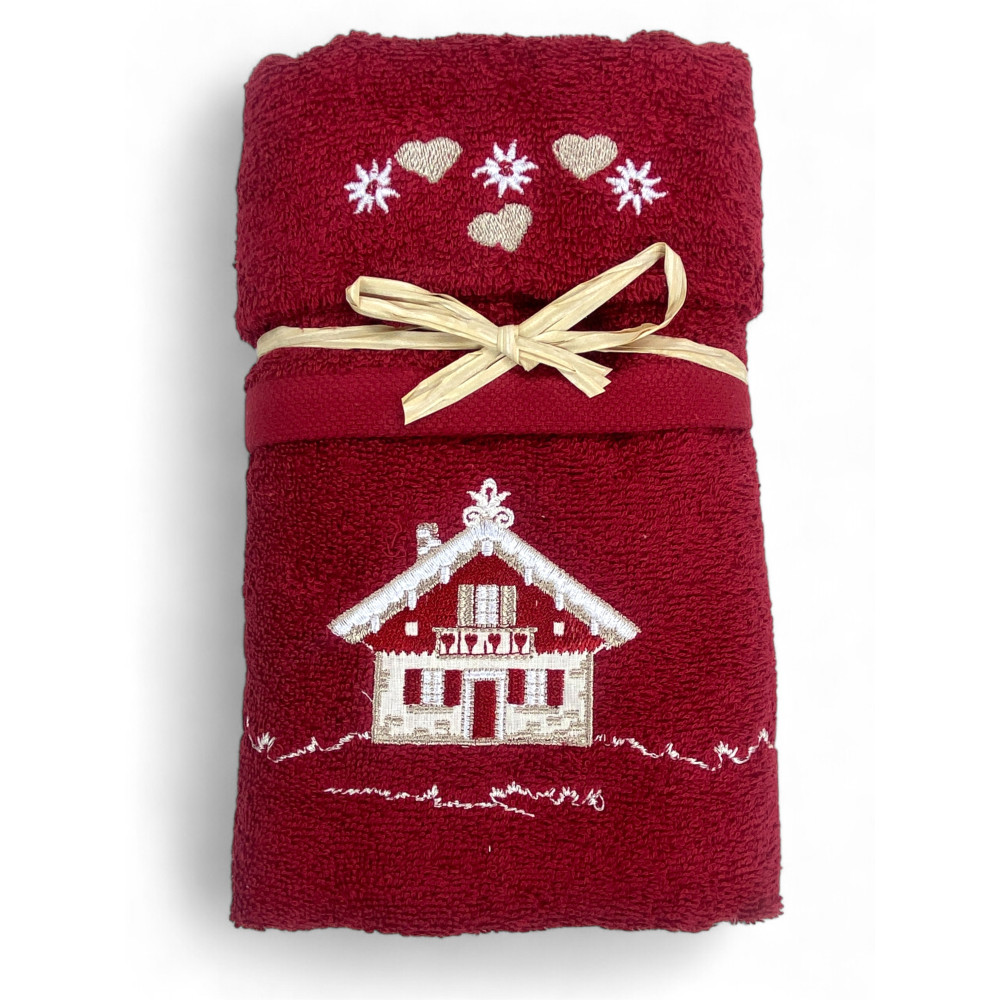 Towel set Tyrolean Tyrol burgundy with embroidery alpine house in terry cloth 100% cotton Towel set Tyrolean Tyrol burgundy with embroidery alpine house in terry cloth 100% cotton