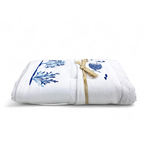 Set bagno nautico bianco con pesci e coralli - tessuto assorbente