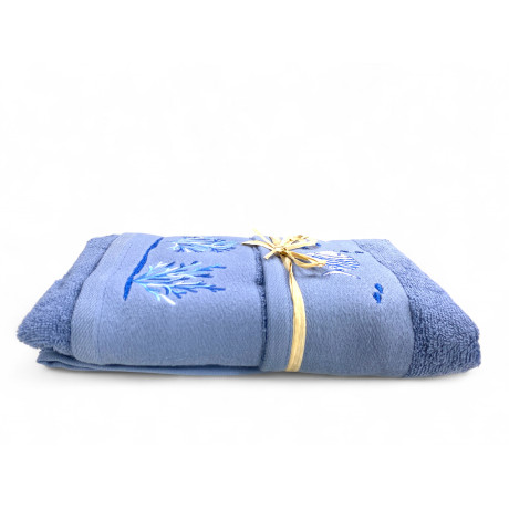 Blue nautical bath set with fish and corals - absorbent fabric