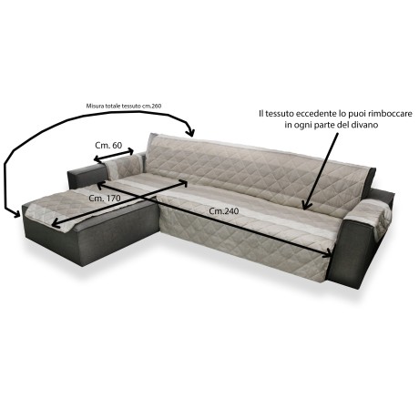 SOFA COVER SOFA PROTECTOR WITH QUILTED PENINSULA SHADED GREY