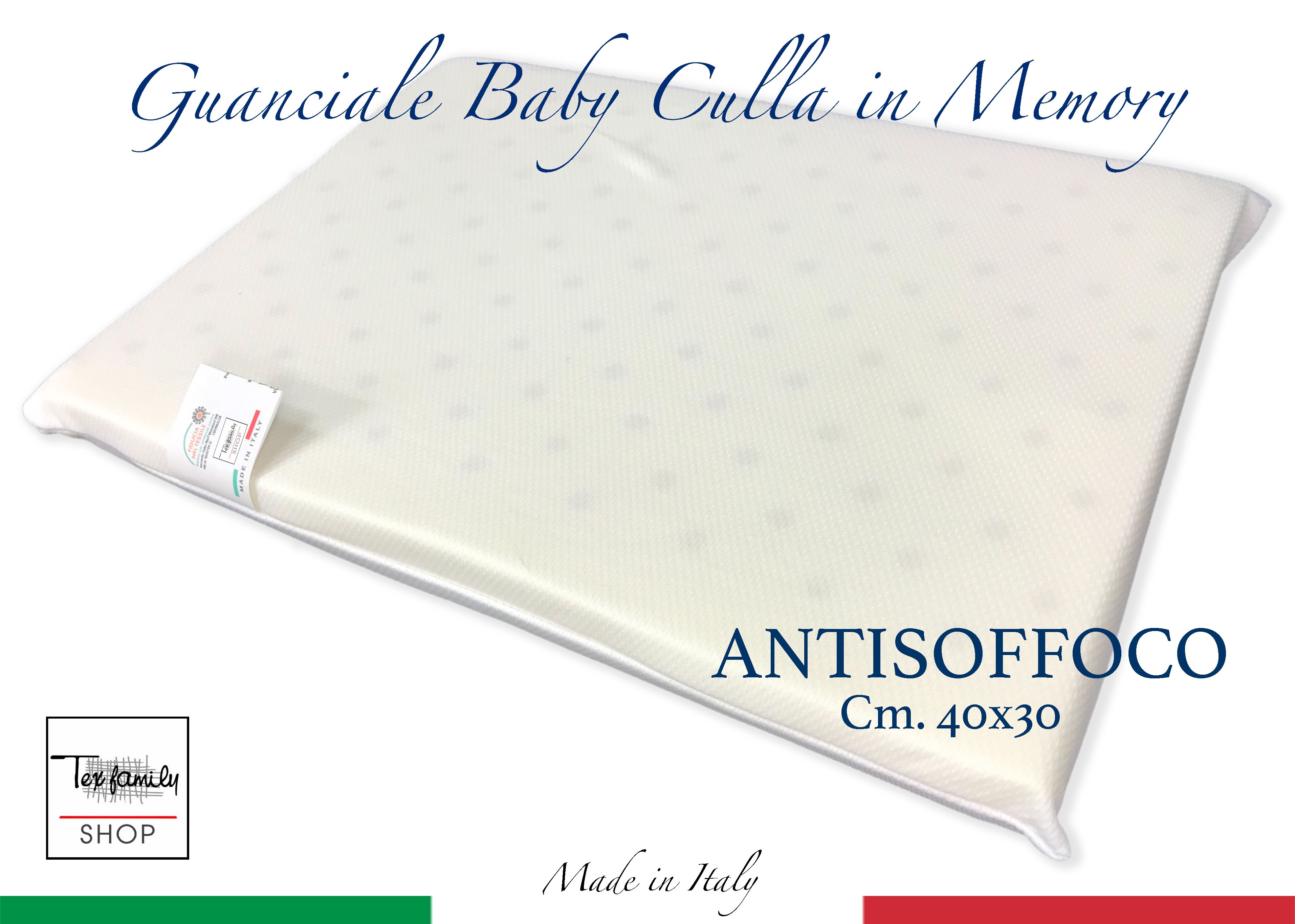 FLAFFI Coussin de lit à mémoire de forme, coussin anti-étouffement et taie  d'oreiller anti-acariens, fabriqué en Italie, 70 x 40 x 18 cm
