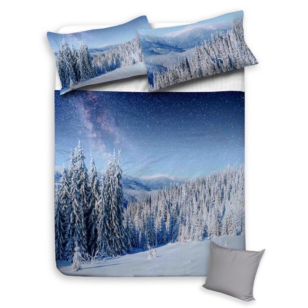 Housse de couette en pur coton imprimé numériquement avec un paysage  d'hiver Mesure SIMPLE CM. 150X200