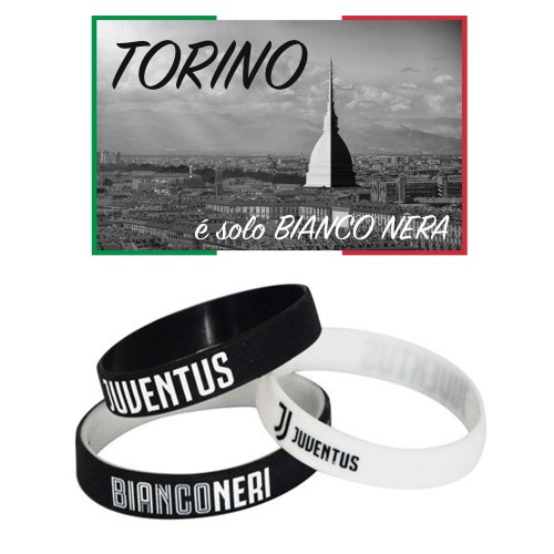 SET DE 3 PULSERAS PARA NIÑOS NIÑO OFICIAL JUVENTUS NIÑO y postal TORINO È SOLO